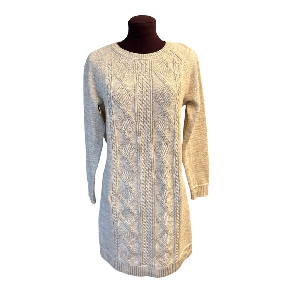 J Jill Women's Chunky Cable Cream Knit Sweater Dress Size XS